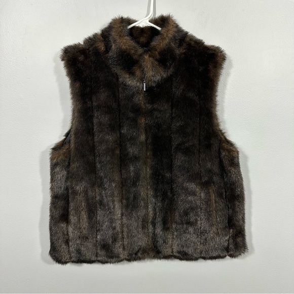 Worthington Faux Fur Vest in Dark Brown and Black - Picture 1 of 7